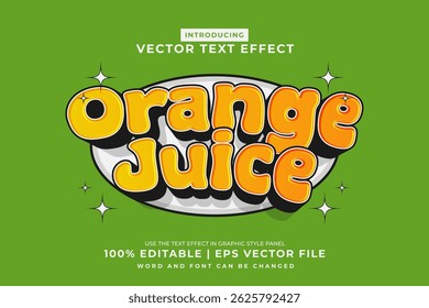 Editable text effect Orange Juice 3d Cartoon template style premium vector