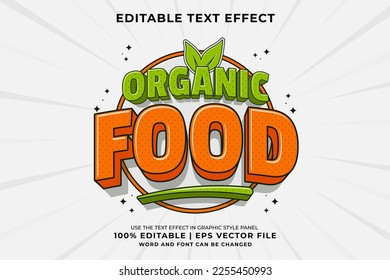 Editable text effect - Organic Food Label 3d Traditional Cartoon template style premium vector