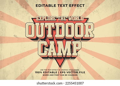 Editable text effect - Outdoor Camp 3d Retro Logo template style premium vector