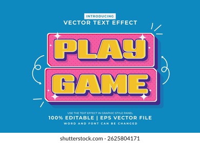 Editable text effect Play Game 3d Cartoon template style premium vector