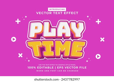 Efecto de texto editable Play Time 3d plantilla de dibujos animados estilo premium vector