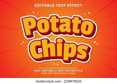 Editable text effect - Potato Chips Cartoon template style premium vector