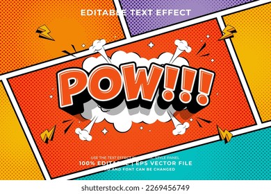 Editable text effect Pow 3d Cartoon Comic style premium vector