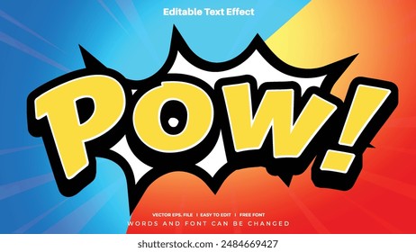 Editable text effect Pow 3d cartoon template style premium vector
