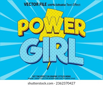 Editable text effect Power girl 3d template style premium vector
