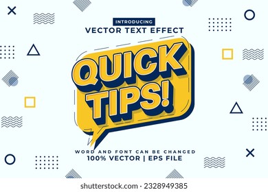 Editable text effect Quick Tips 3d Cartoon template style premium vector