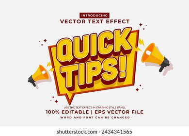 Editable text effect Quick Tips 3d Cartoon template style premium vector