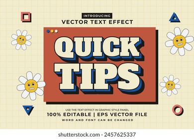 Editable text effect Quick Tips 3d Cartoon Cute template style premium vector