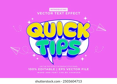 Editable text effect Quick Tips  3d Cartoon template style premium vector