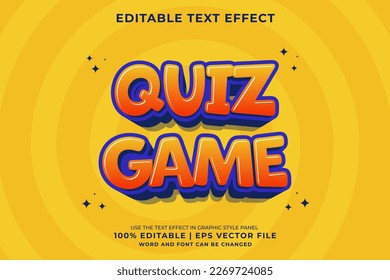 Editable text effect - Quiz Game 3d cartoon template style premium vector