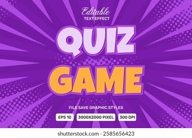 Editable text effect Quiz Game vector premium template back.