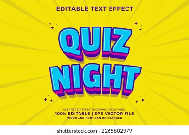 Editable text effect Quiz Night 3d Cartoon template style premium vector