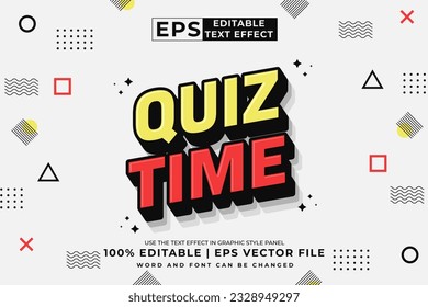 Editable text effect Quiz Time 3d Cartoon template style premium vector