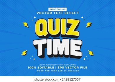 Efecto de texto editable Quiz Time 3d Plantilla de dibujos animados estilo premium vector