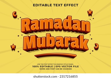 Editable text effect - Ramadan Mubarak 3d Traditional Cartoon template style premium vector