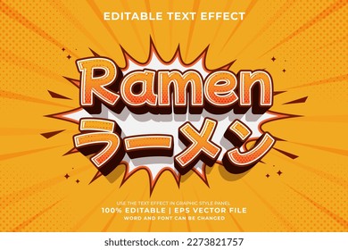 Editable text effect Ramen 3d cartoon template style premium vector