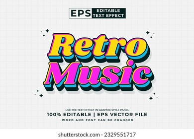 Efecto de texto editable Retro Música 3d Estilo de plantilla de dibujos animados premium vector