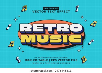 Editable text effect Retro Music 3d 70s style premium vector