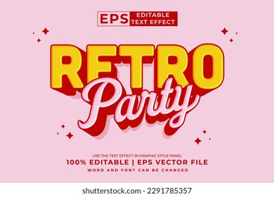 Editable text effect Retro Party 3d  cartoon style premium vector
