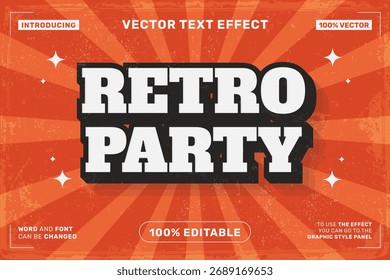 Editable text effect Retro Party 3d  style premium vector