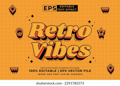 Editable text effect Retro Vibes 3d  cartoon style premium vector