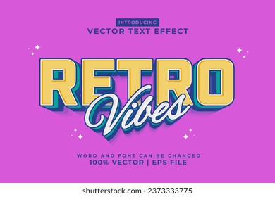 Efecto de texto editable Retro Vibes 3d estilo de caricatura vector premium