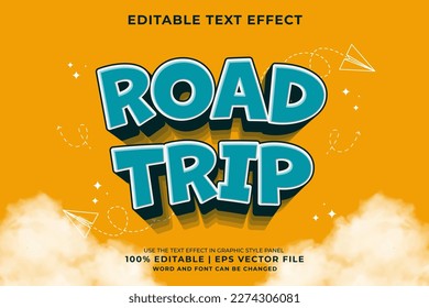 Editable text effect Road Trip 3d cartoon template style premium vector