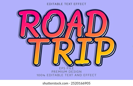 Efecto de texto editable Road Trip 3d estilo de Plantilla de dibujos animados premium Vector