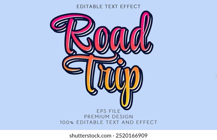 Editable text effect Road Trip 3d cartoon template style premium vector