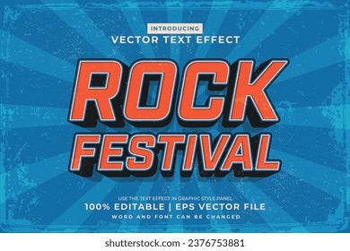 Editable text effect Rock Festival 3d  Vintage style premium vector