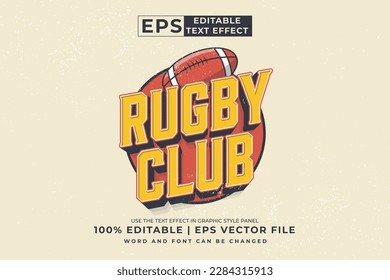 Editable text effect rugby club 3d vintage style premium vector