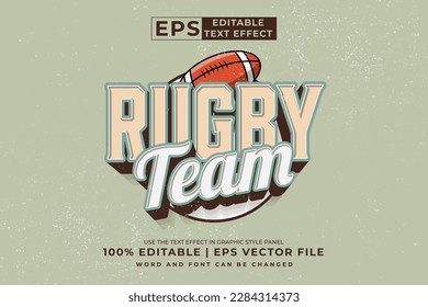 Editable text effect rugby team 3d vintage style premium vector