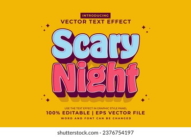 Editable text effect Scary Night 3d cartoon style premium vector