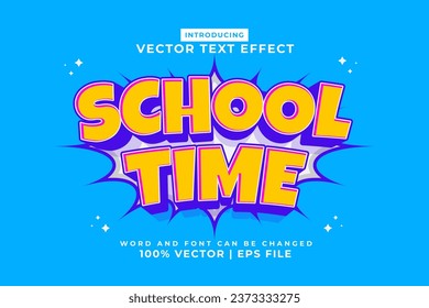 Editable text effect School Time 3d cartoon style premium vector