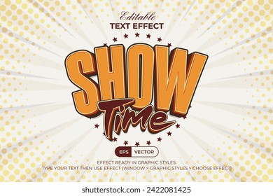 Editable Text Effect Show Time 3D Curved Style. Editable Text Effect Comic Background Theme.