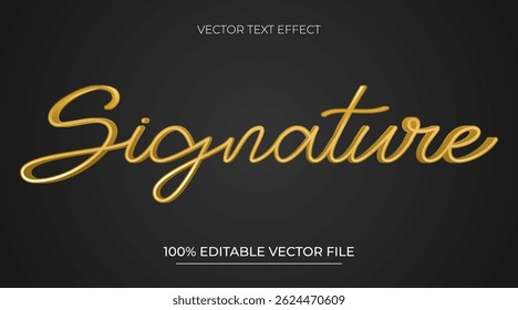 Editable text effect Signature 3d gold text vector illustration with luxury style