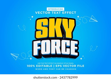 Editierbarer Texteffekt Sky Force 3d Cartoon Vorlage Stil Premium Vektor