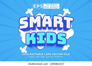 Efecto de texto editable niños inteligentes estilo de plantilla de caricatura 3d vector premium