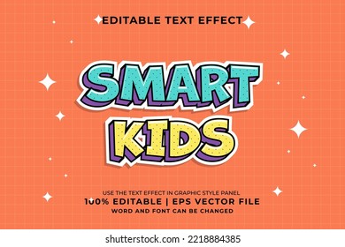 Editable text effect - smart kids Cartoon template style premium vector