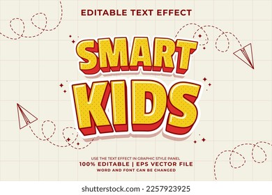 Editable text effect - Smart Kids 3d Cartoon template style premium vector