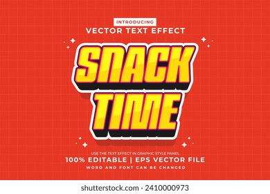 Editable text effect Snack Time 3d cartoon template style premium vector