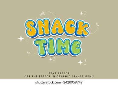 Editable text effect Snack Time premium vector 3D cartoon template style