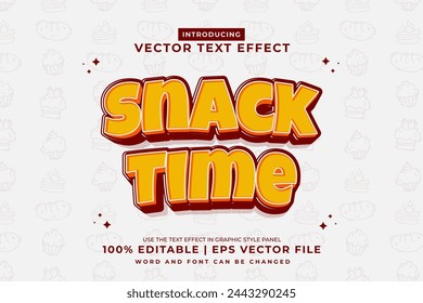 Efecto de texto editable Snack Time 3d Dibujos animados Lindo estilo de plantilla premium vector