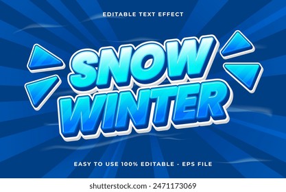 Editable text effect snow winter 3d Cartoon template style premium vector