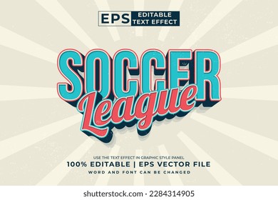 Editable text effect soccer league 3d vintage style premium vector