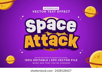 Efecto de texto editable Space Attack 3d plantilla de dibujos animados estilo premium vector