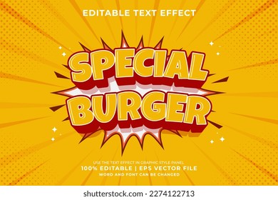 Editable text effect Special Burger 3d cartoon template style premium vector