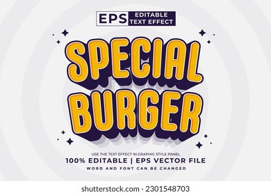 Editable text effect Special Burger 3d Cartoon Cute template style premium vector