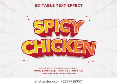 Efecto de texto editable Spicy Chicken 3d estilo de plantilla de caricatura vector premium