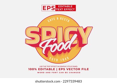 Editable text effect Spicy Food 3d logo cartoon template style premium vector